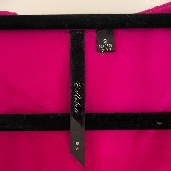Bellatrix 100% Silk Fuchsia Ruffle Tiered Zip Front Sleeveless Blouse Medium - Picture 3 of 4